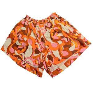 AVA & VIV Women Vintage Paisley Style High Rise Linen Shorts  Size 1X  Orange